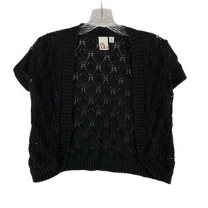 OhMG Black Junior Girl’s Short Sleeve Knit Crochet Shrug Bolero Cardigan Size M